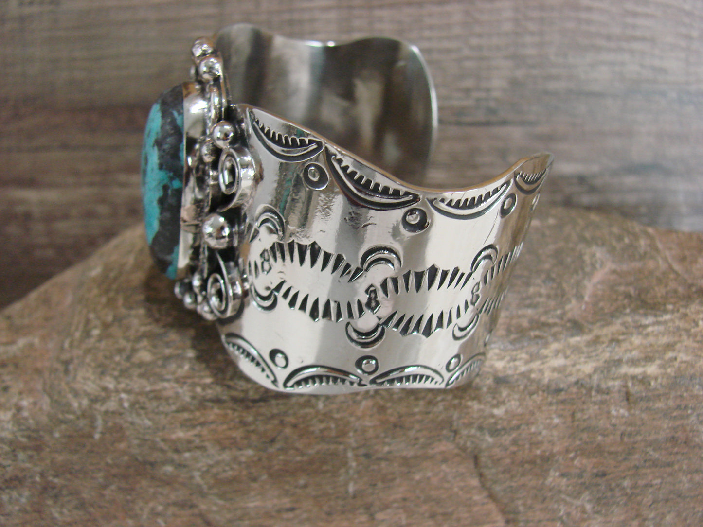 Navajo Indian Nickel Silver & Turquoise Bracelet by Cleveland