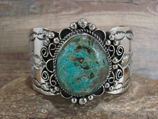 Navajo Indian Nickel Silver & Turquoise Bracelet by Cleveland