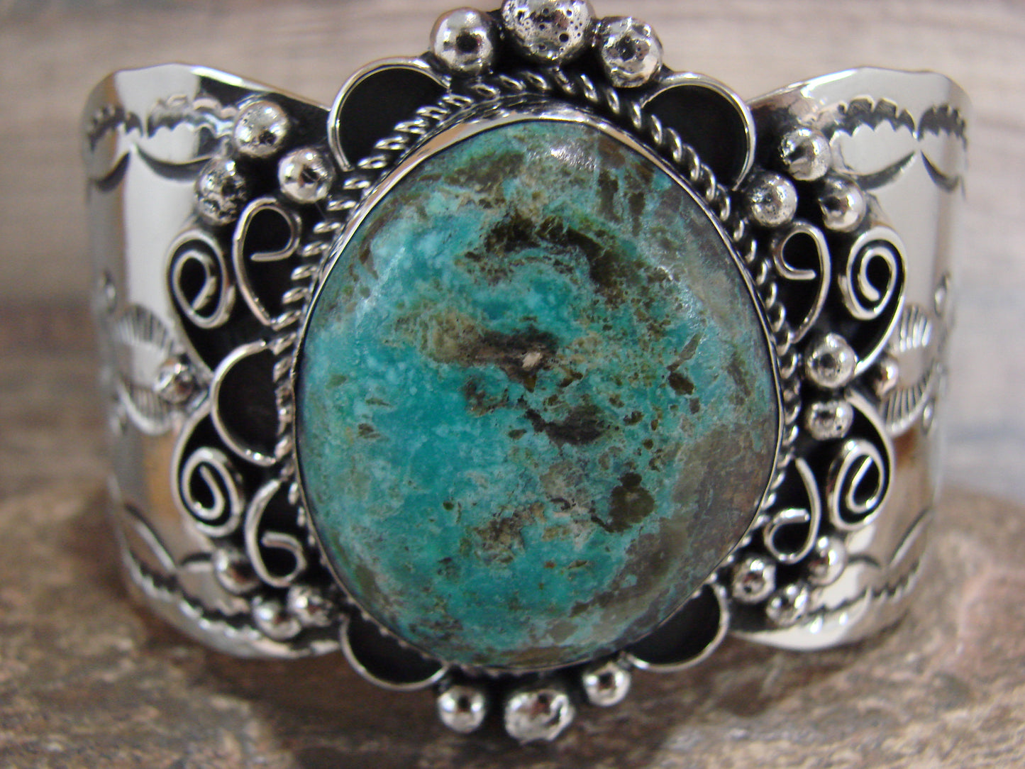 Navajo Indian Nickel Silver & Turquoise Bracelet by Cleveland