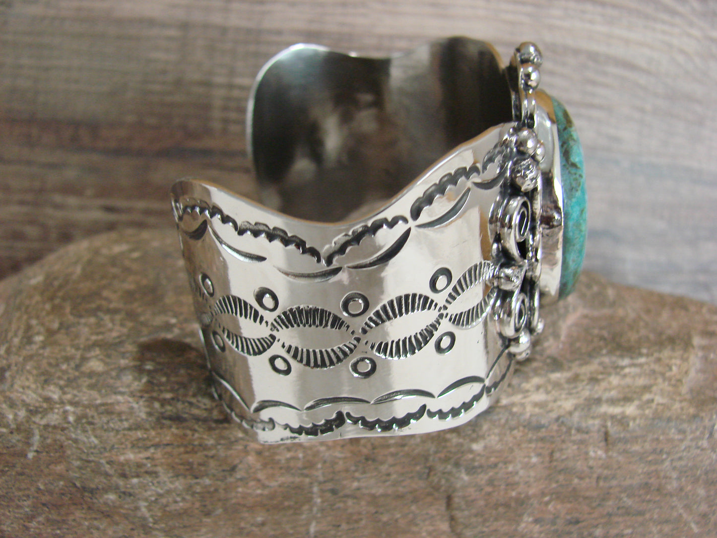 Navajo Indian Nickel Silver & Turquoise Bracelet by Cleveland