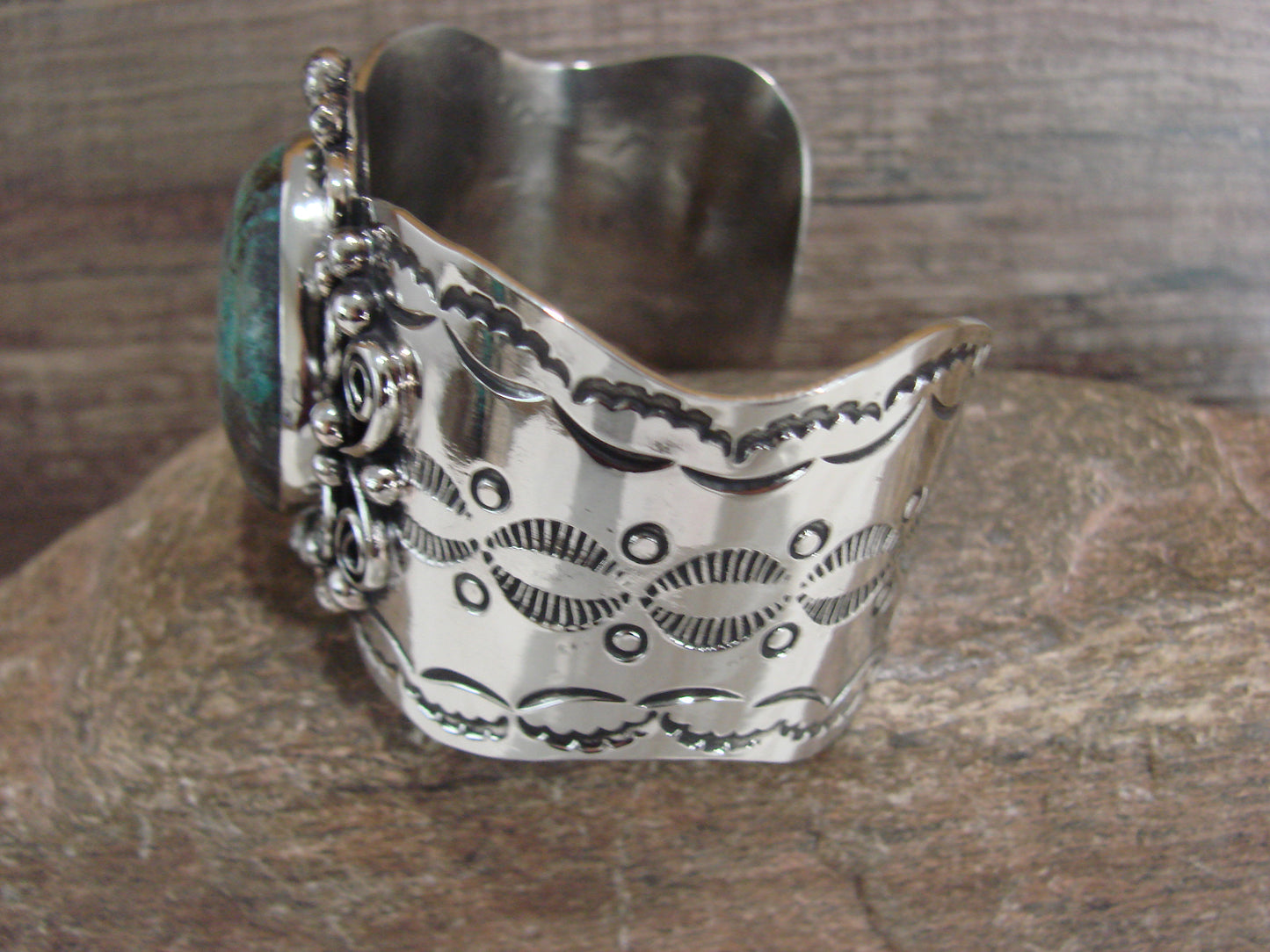 Navajo Indian Nickel Silver & Turquoise Bracelet by Cleveland