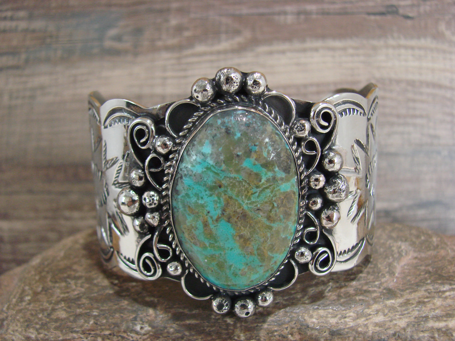 Navajo Indian Nickel Silver & Turquoise Bracelet by Cleveland