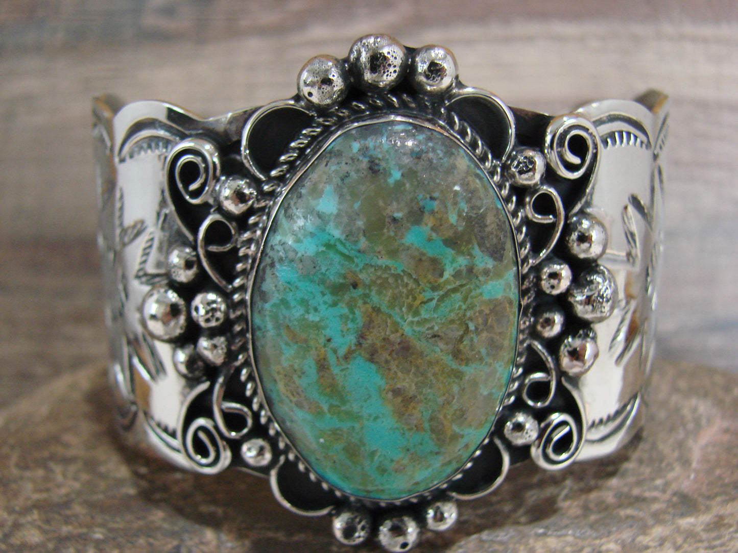 Navajo Indian Nickel Silver & Turquoise Bracelet by Cleveland