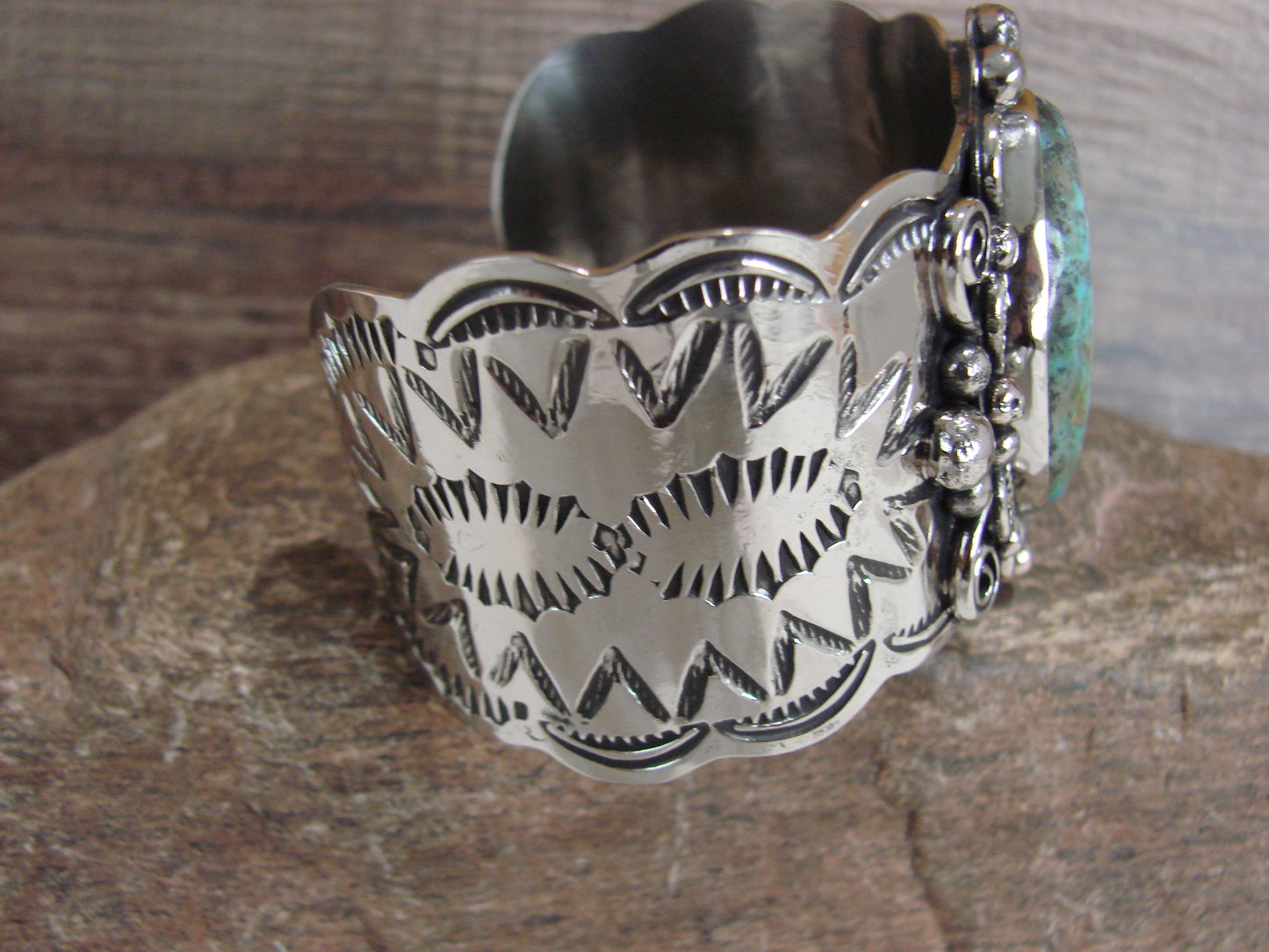 Navajo Indian Nickel Silver & Turquoise Bracelet by Cleveland