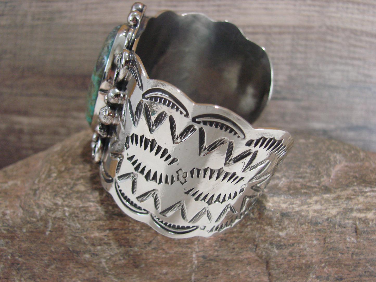 Navajo Indian Nickel Silver & Turquoise Bracelet by Cleveland