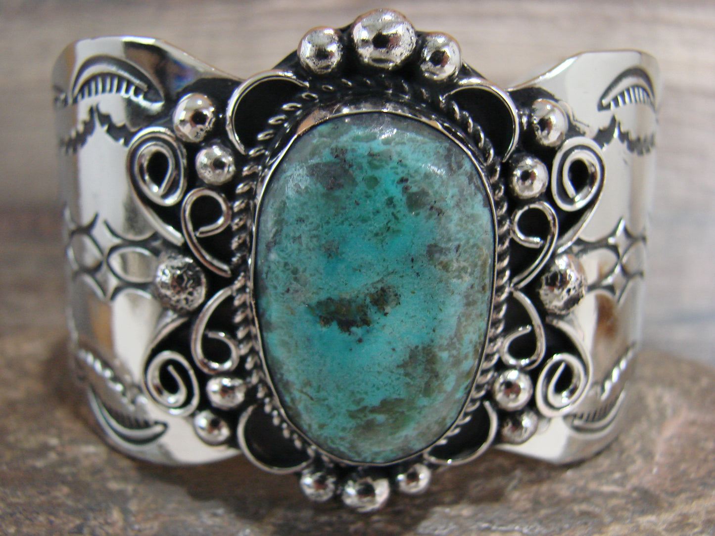 Navajo Indian Nickel Silver & Turquoise Bracelet by Cleveland