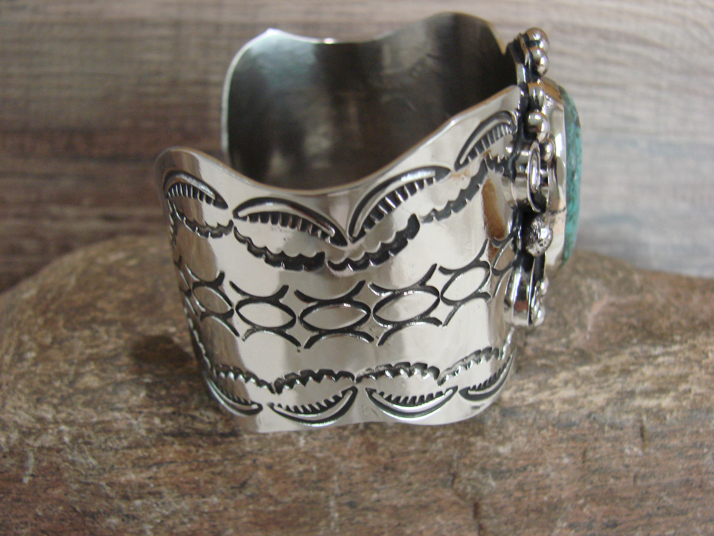 Navajo Indian Nickel Silver & Turquoise Bracelet by Cleveland