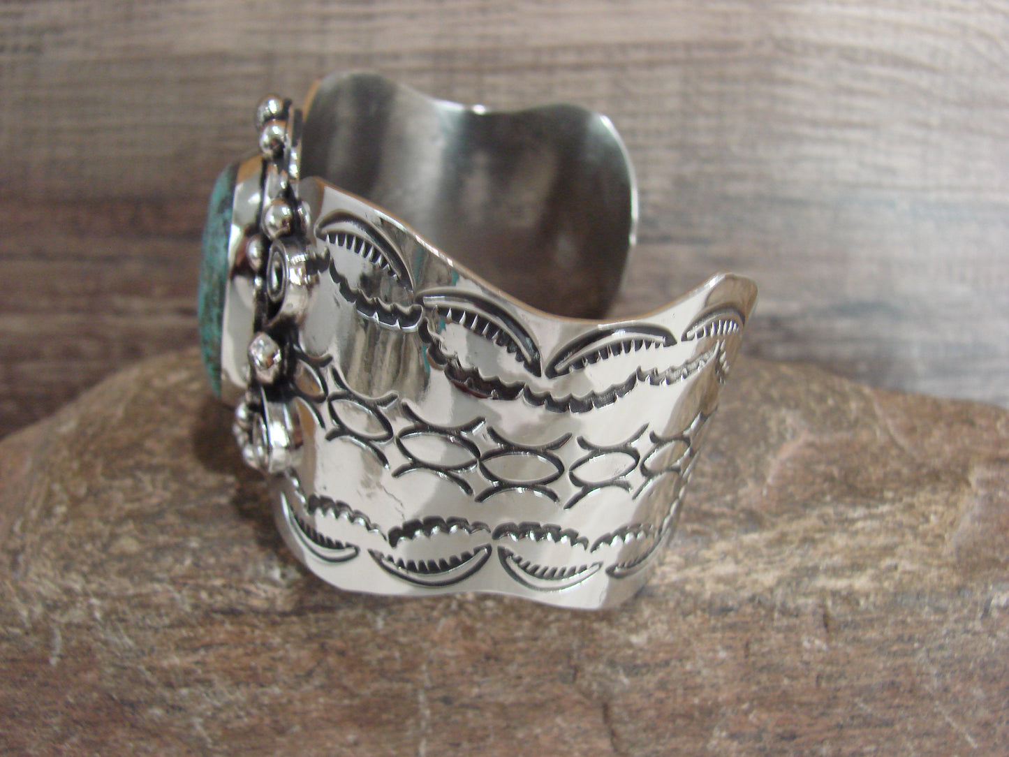 Navajo Indian Nickel Silver & Turquoise Bracelet by Cleveland