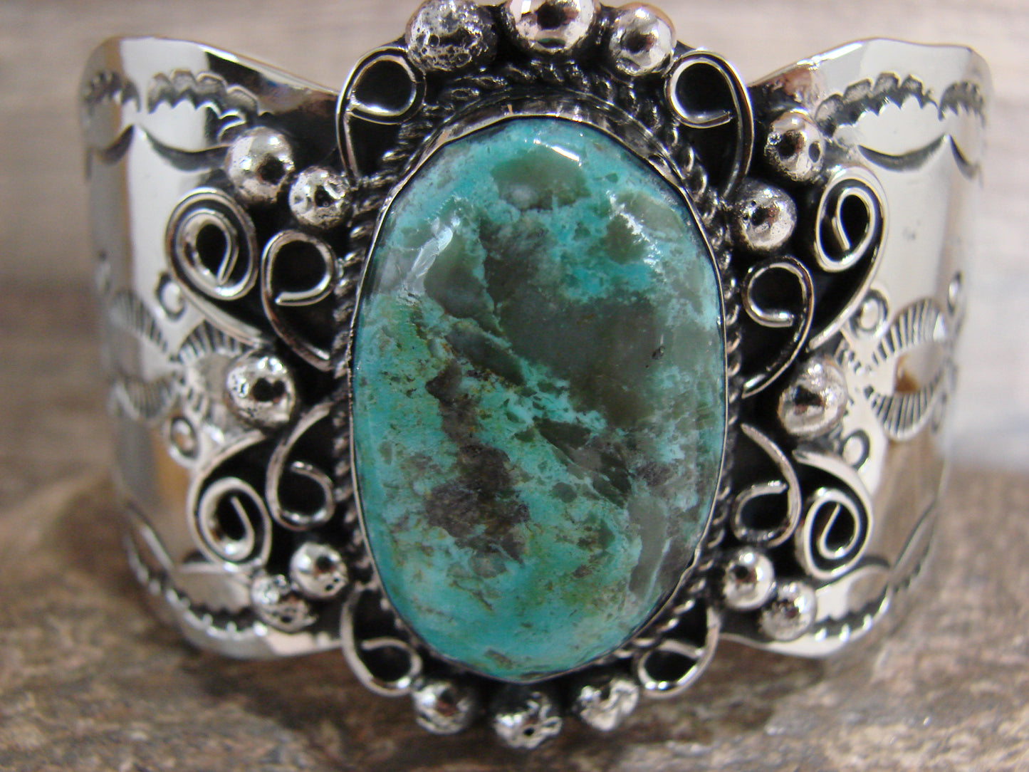 Navajo Indian Nickel Silver & Turquoise Bracelet by Cleveland