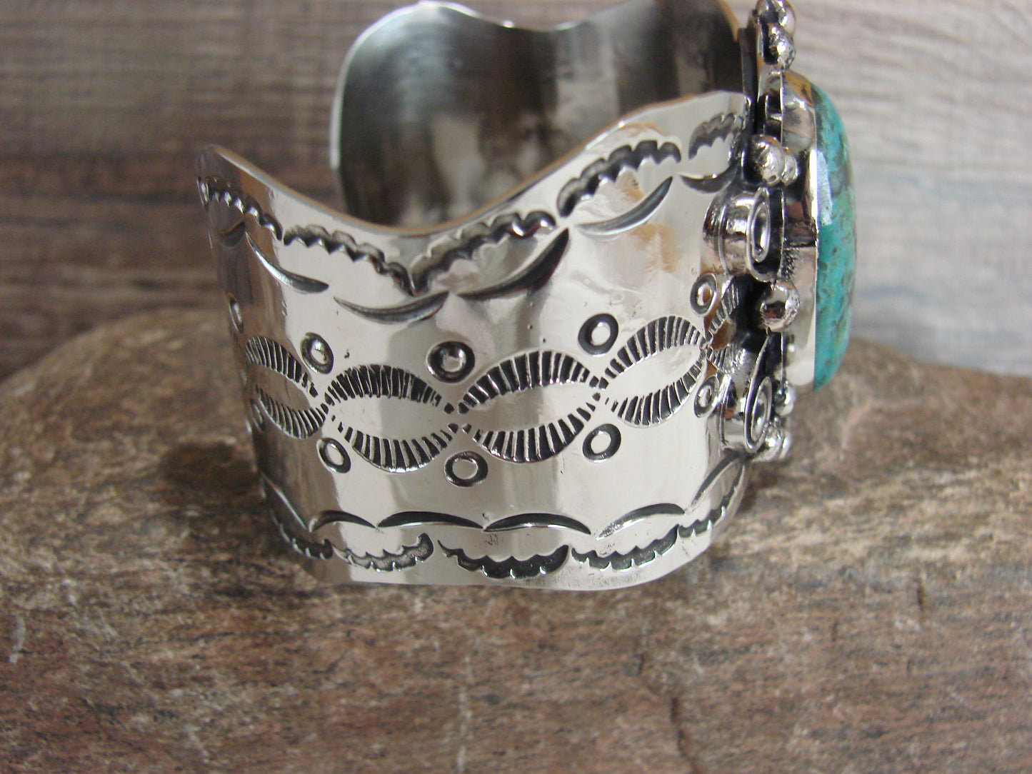 Navajo Indian Nickel Silver & Turquoise Bracelet by Cleveland