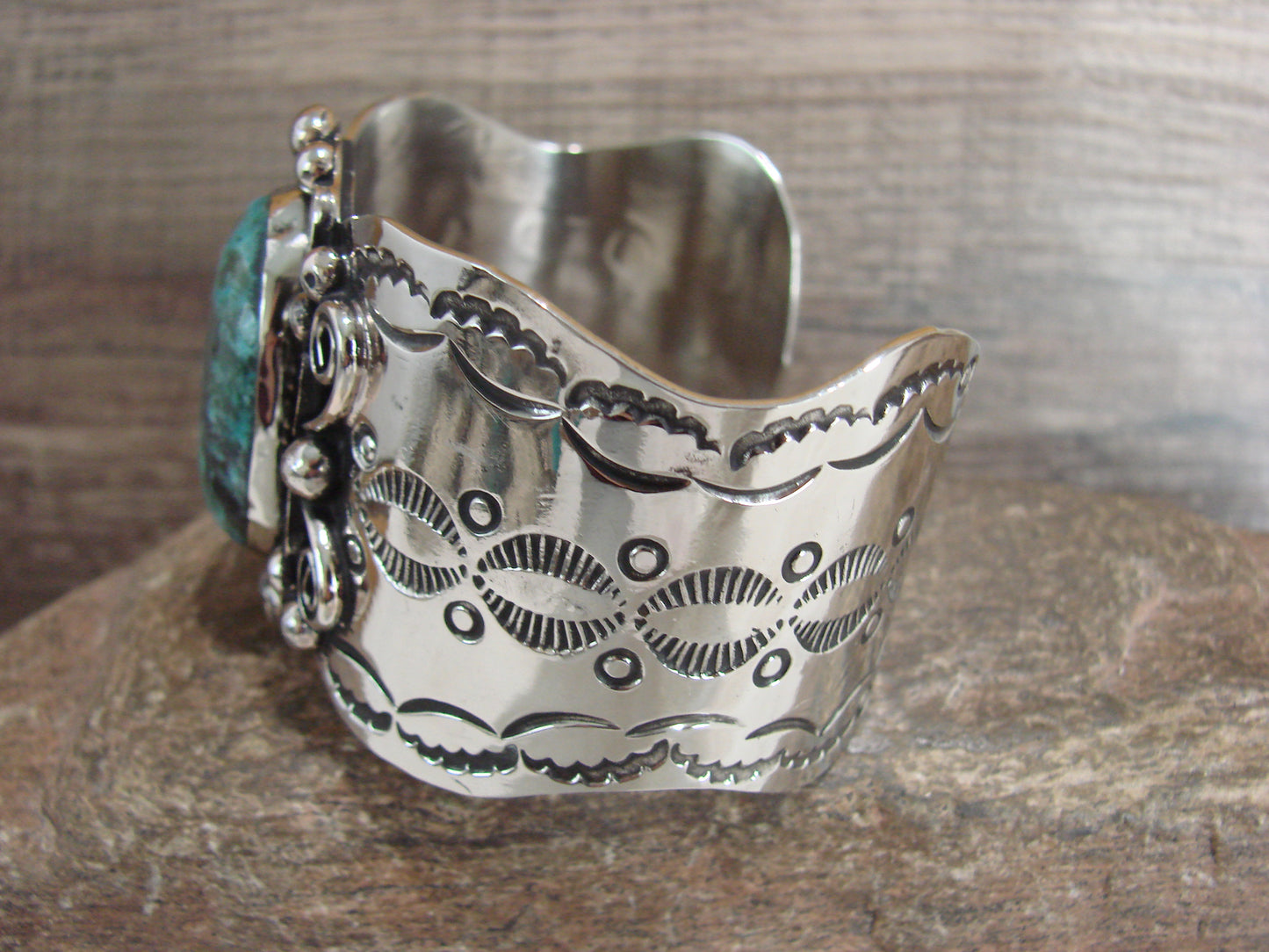 Navajo Indian Nickel Silver & Turquoise Bracelet by Cleveland
