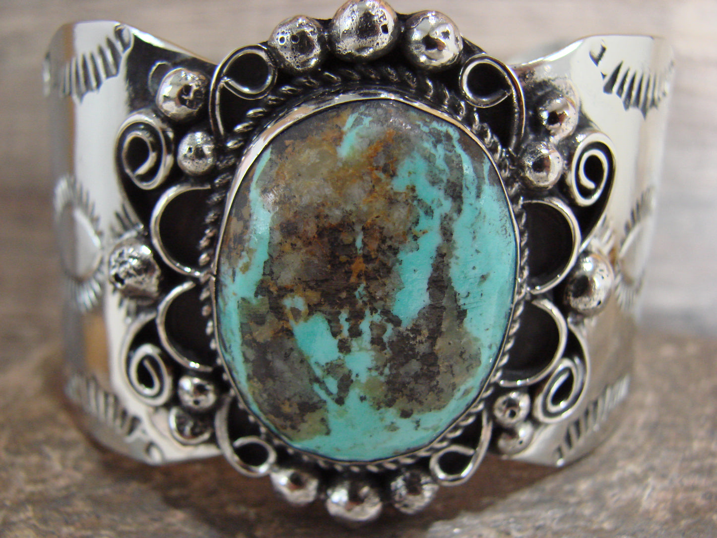 Navajo Indian Nickel Silver & Turquoise Bracelet by Cleveland