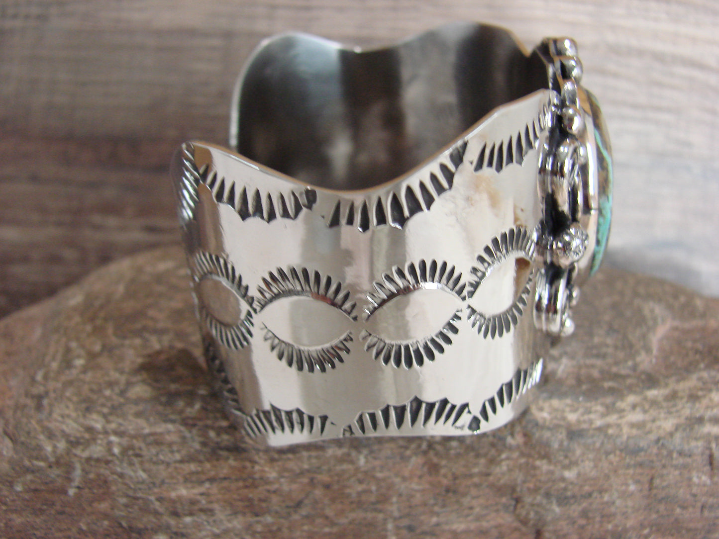 Navajo Indian Nickel Silver & Turquoise Bracelet by Cleveland