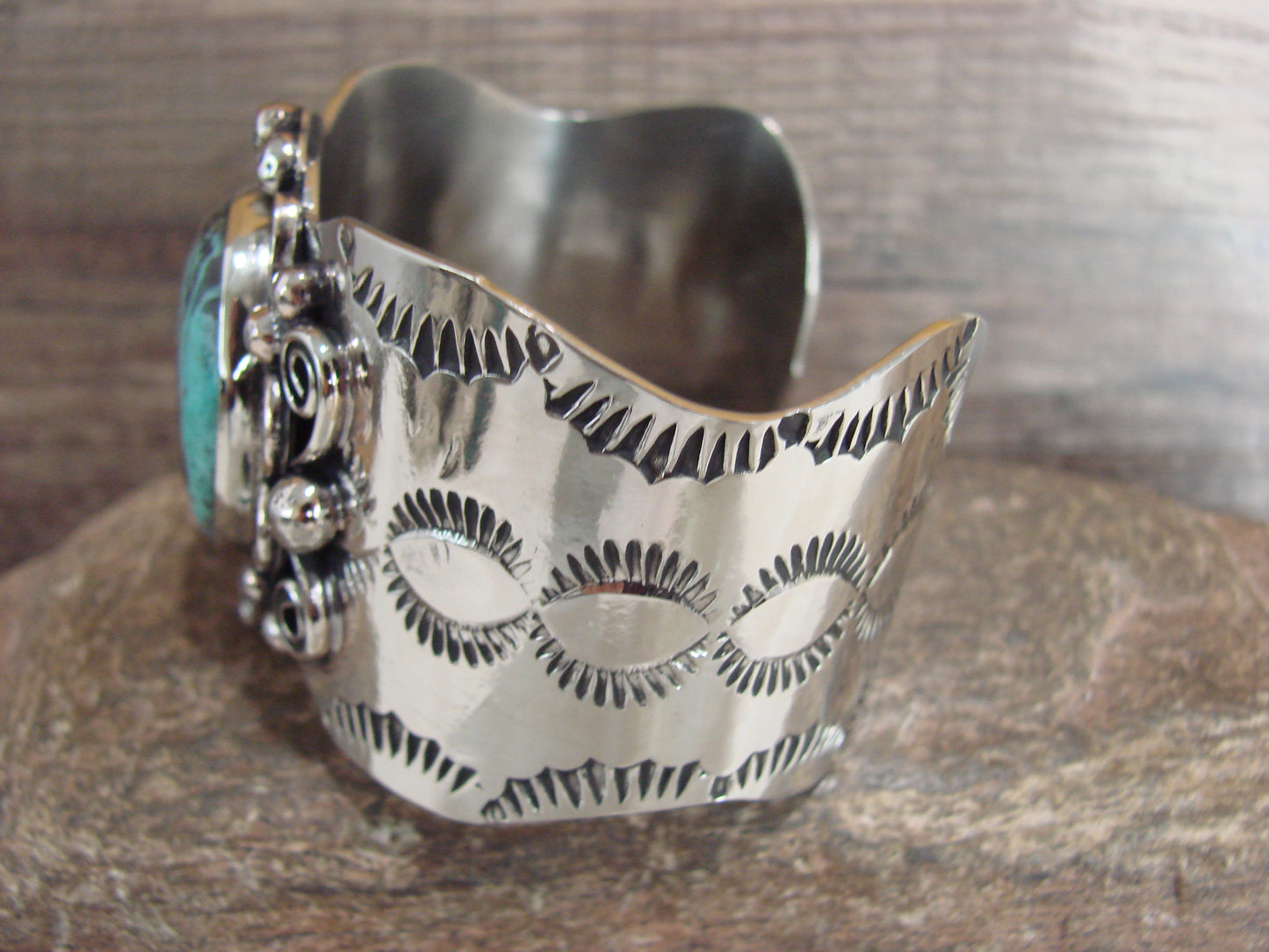 Navajo Indian Nickel Silver & Turquoise Bracelet by Cleveland