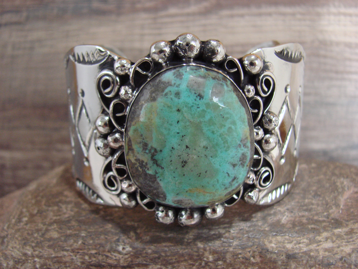 Navajo Indian Nickel Silver & Turquoise Bracelet by Cleveland