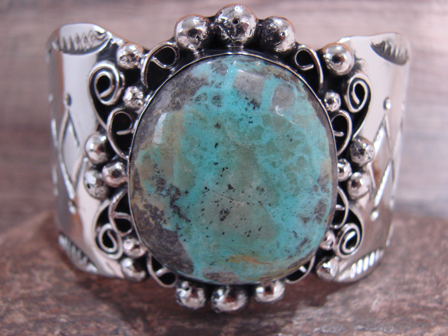 Navajo Indian Nickel Silver & Turquoise Bracelet by Cleveland