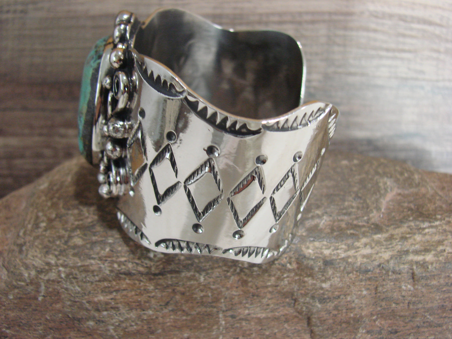 Navajo Indian Nickel Silver & Turquoise Bracelet by Cleveland