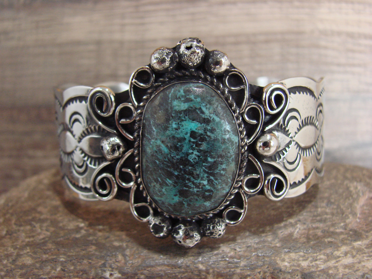 Navajo Indian Nickel Silver & Turquoise Bracelet by Cleveland