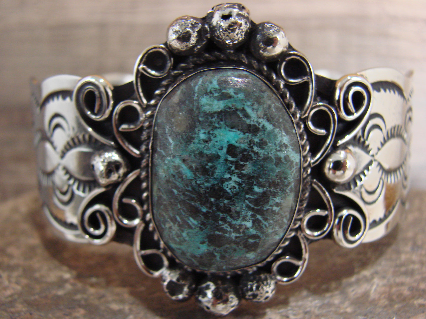 Navajo Indian Nickel Silver & Turquoise Bracelet by Cleveland