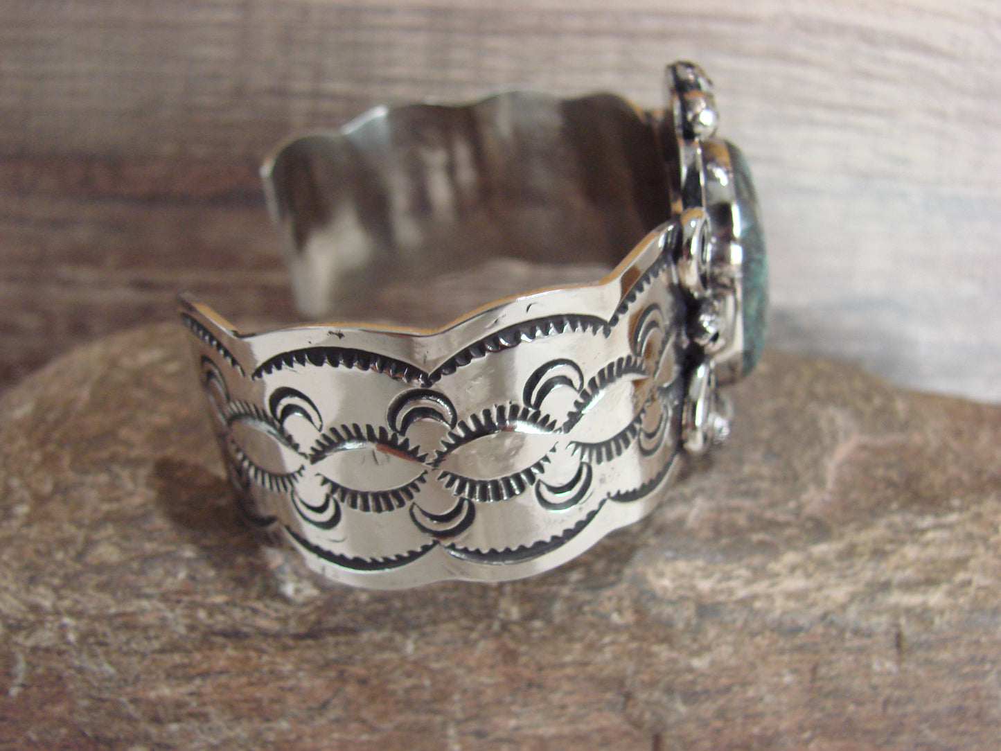 Navajo Indian Nickel Silver & Turquoise Bracelet by Cleveland