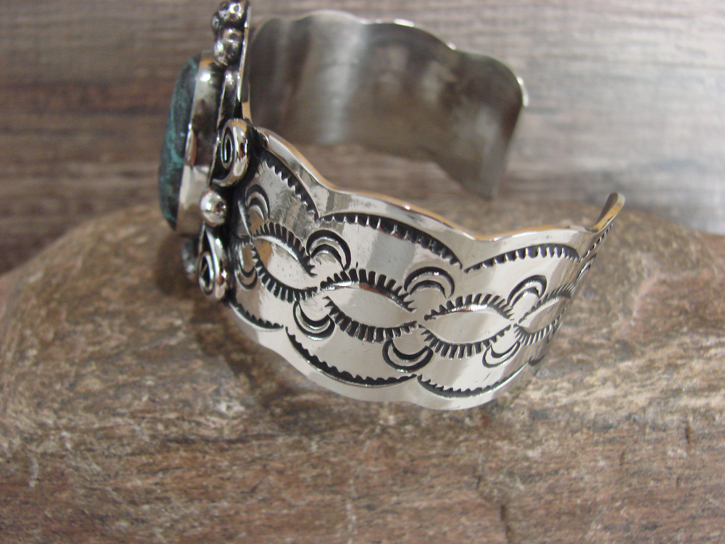 Navajo Indian Nickel Silver & Turquoise Bracelet by Cleveland