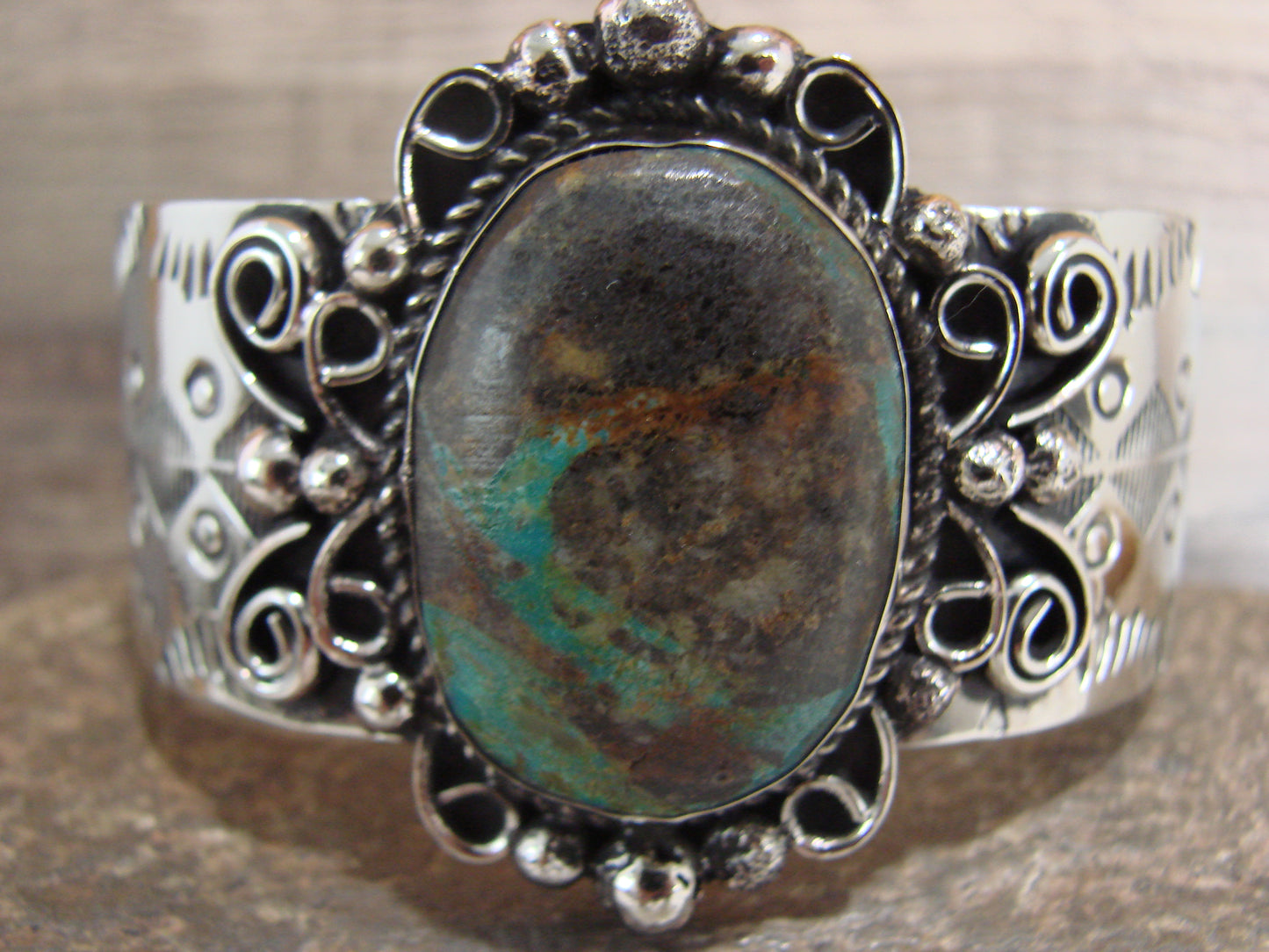 Navajo Indian Nickel Silver & Turquoise Bracelet by Cleveland