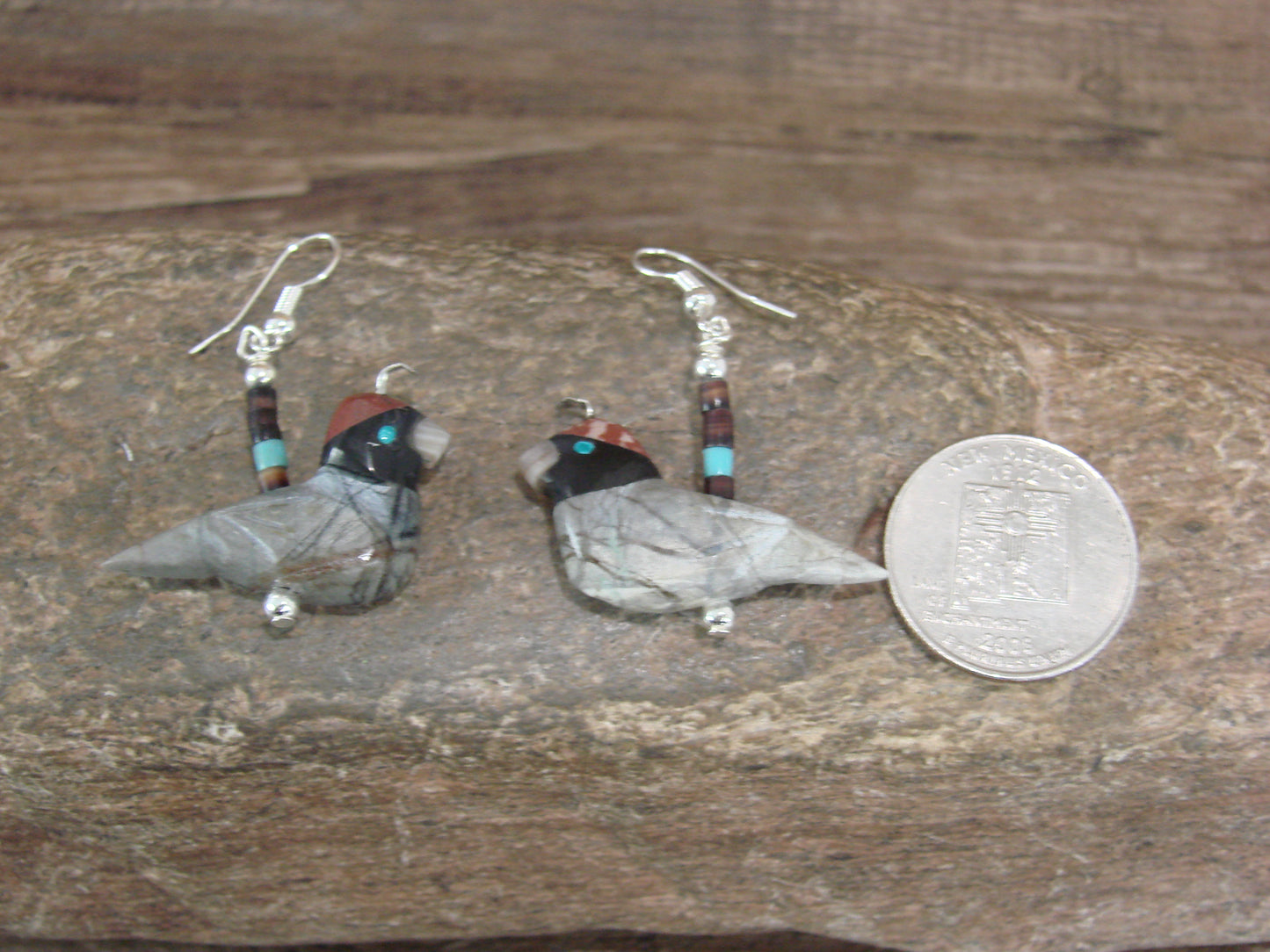 Hand Carved Picasso Marble Quail Fetish Earrings by Matt Mitchell