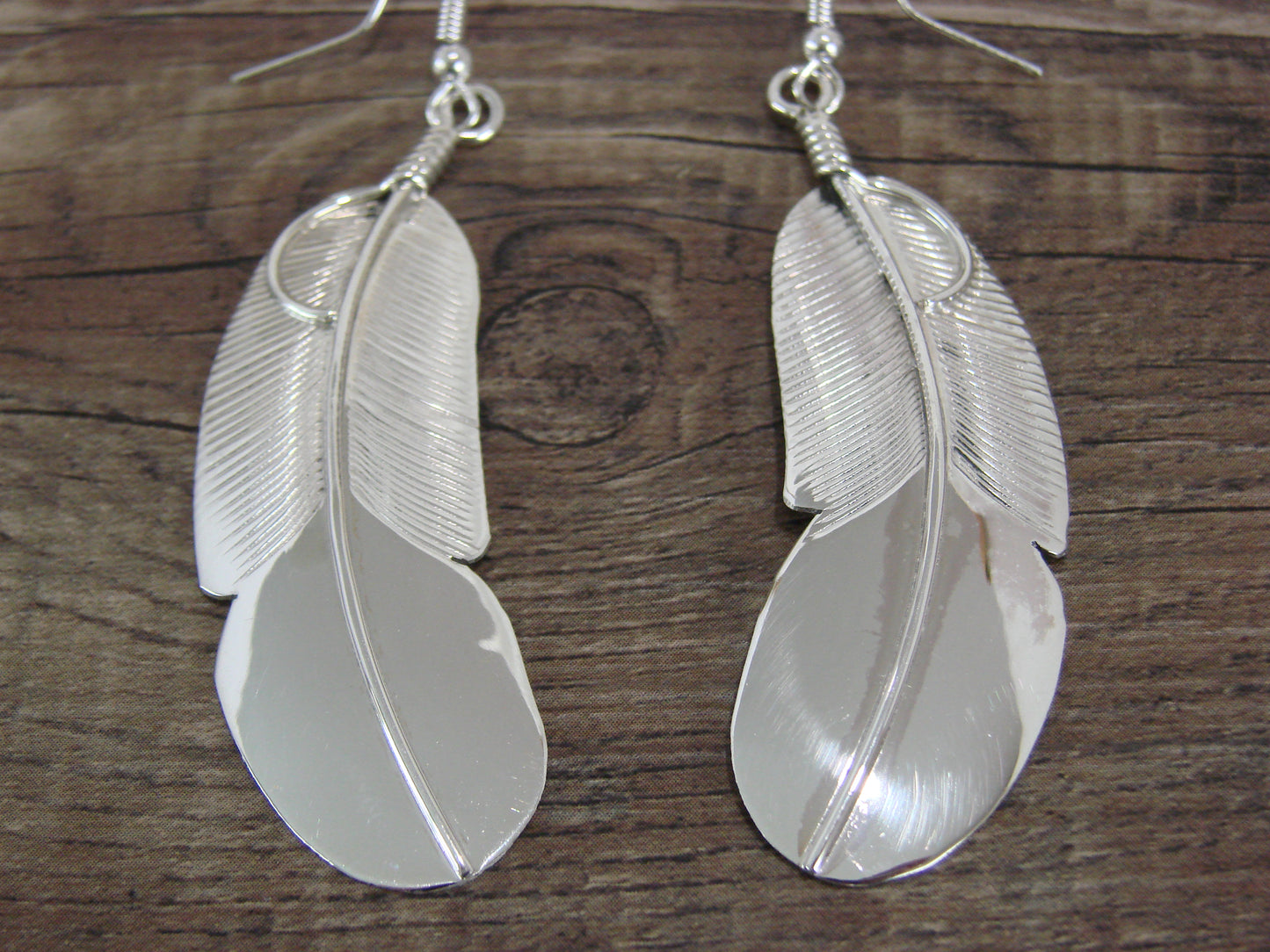 Navajo Indian Sterling Silver Feather Earrings by Chester Charley
