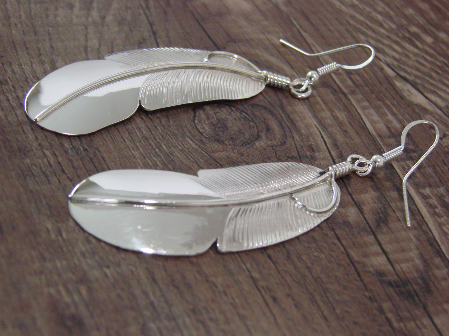 Navajo Indian Sterling Silver Feather Earrings by Chester Charley