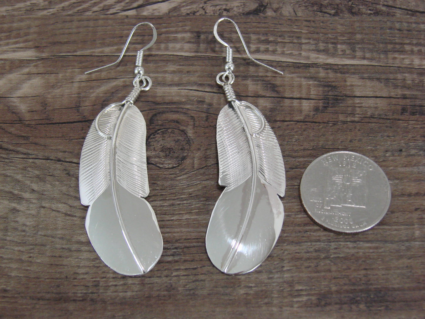 Navajo Indian Sterling Silver Feather Earrings by Chester Charley
