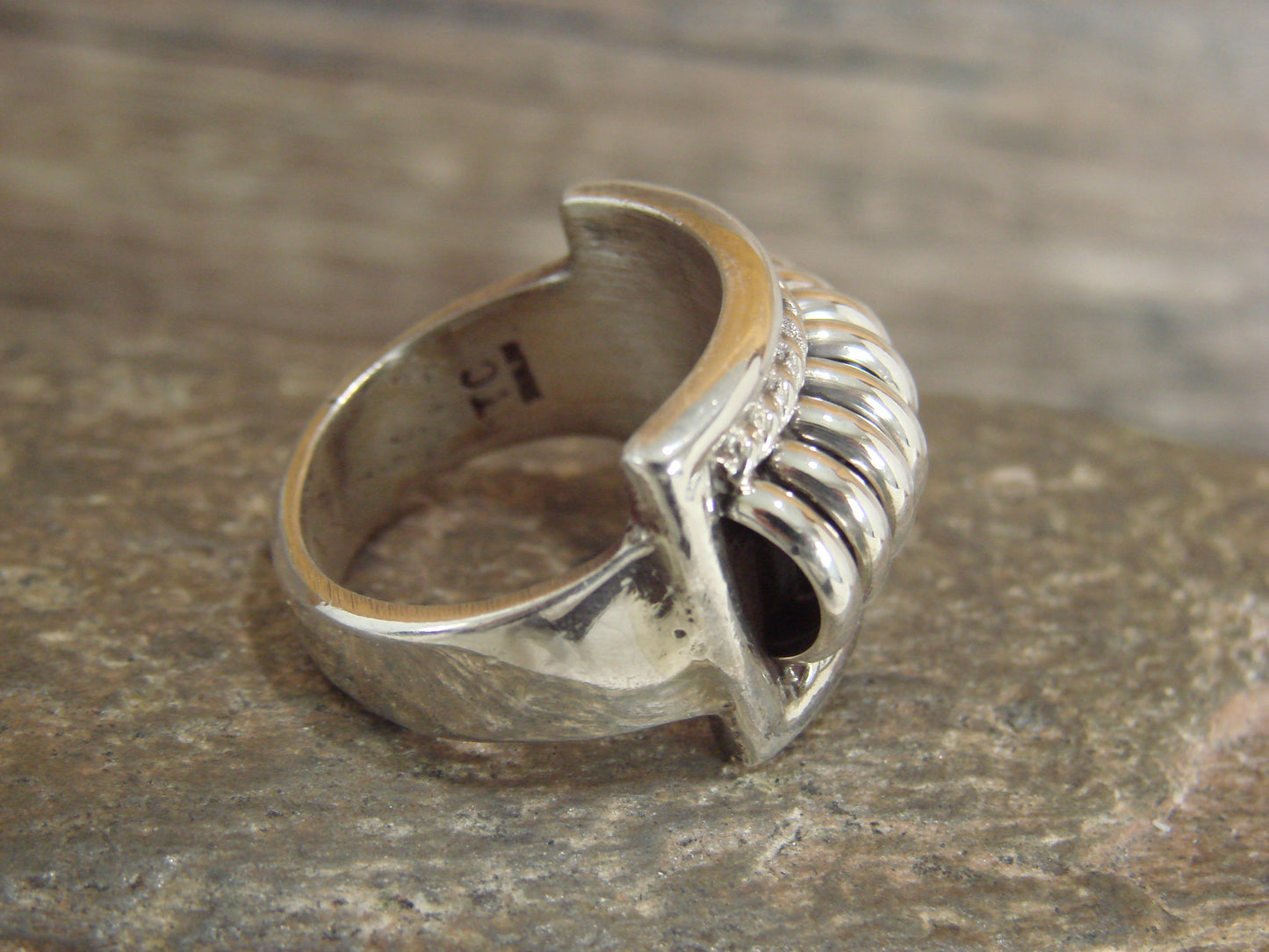 Navajo Sterling Silver Ribbed Melon Ring by Thomas Charley - Size 9