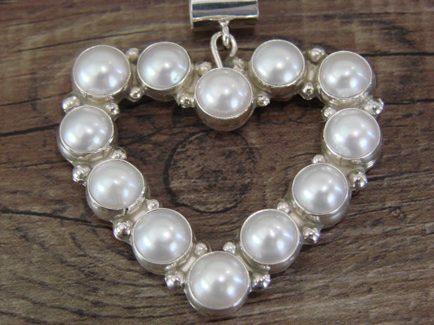 Navajo Sterling Silver Reversible Pearl &  Pink Opal Heart Pendant by Perry