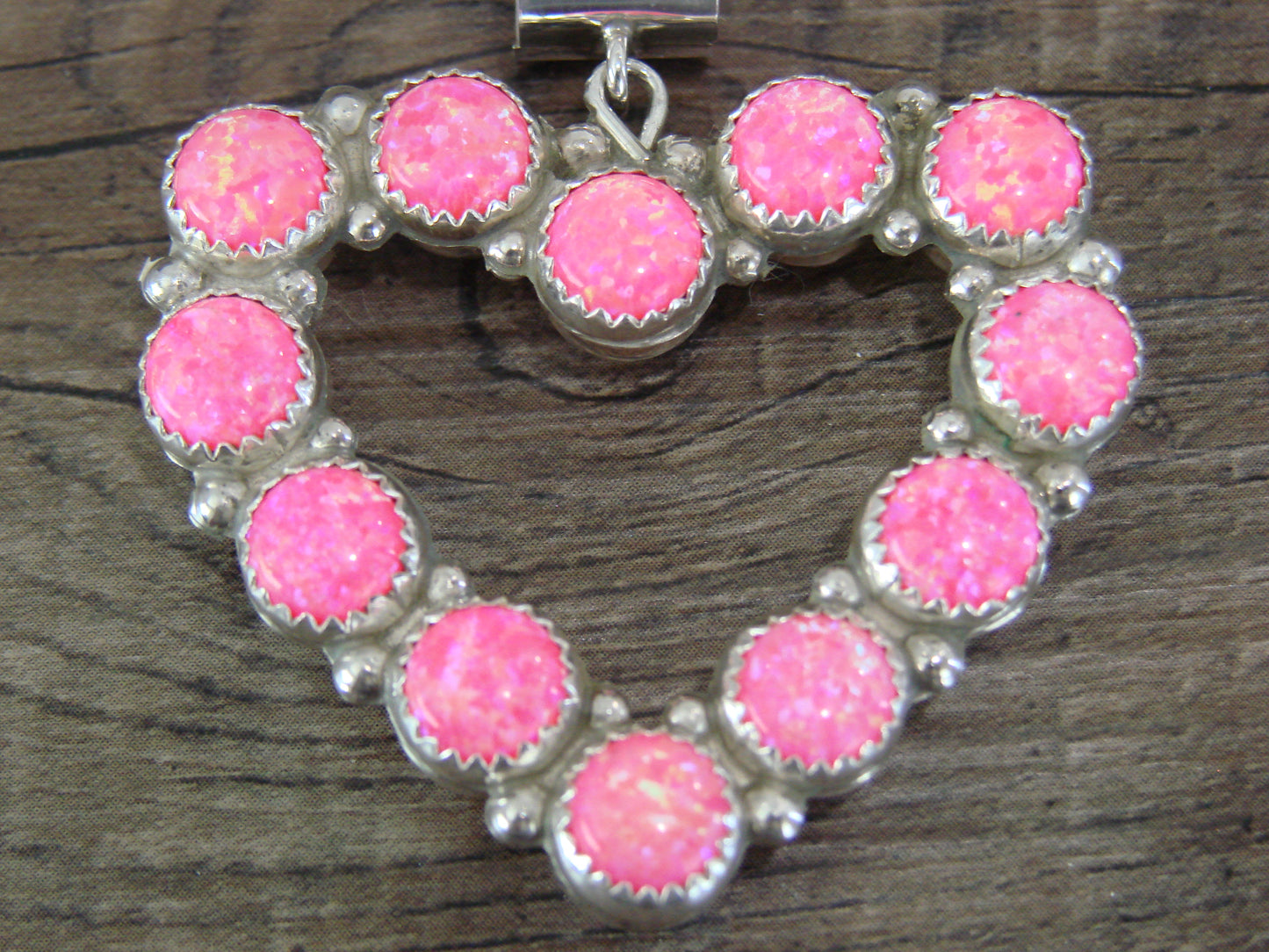 Navajo Sterling Silver Reversible Pearl &  Pink Opal Heart Pendant by Perry
