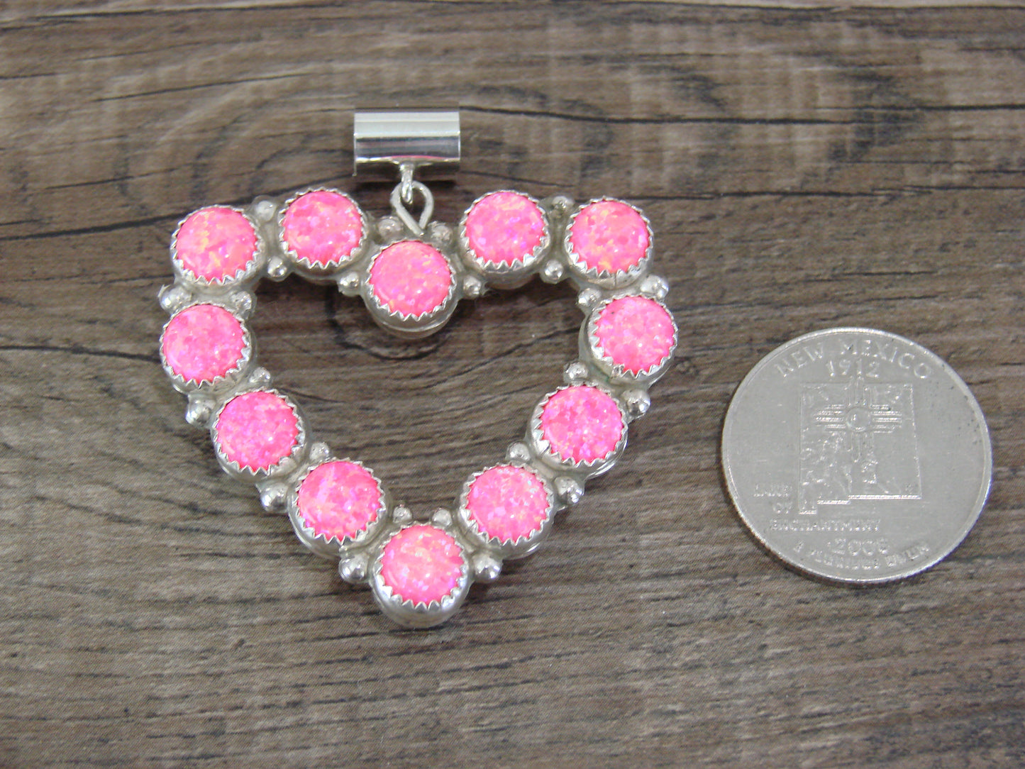 Navajo Sterling Silver Reversible Pearl &  Pink Opal Heart Pendant by Perry