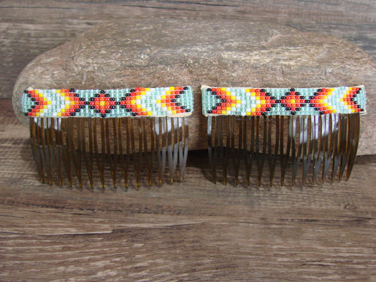 Navajo Indian Hand Beaded Hair Comb Set by Cleveland