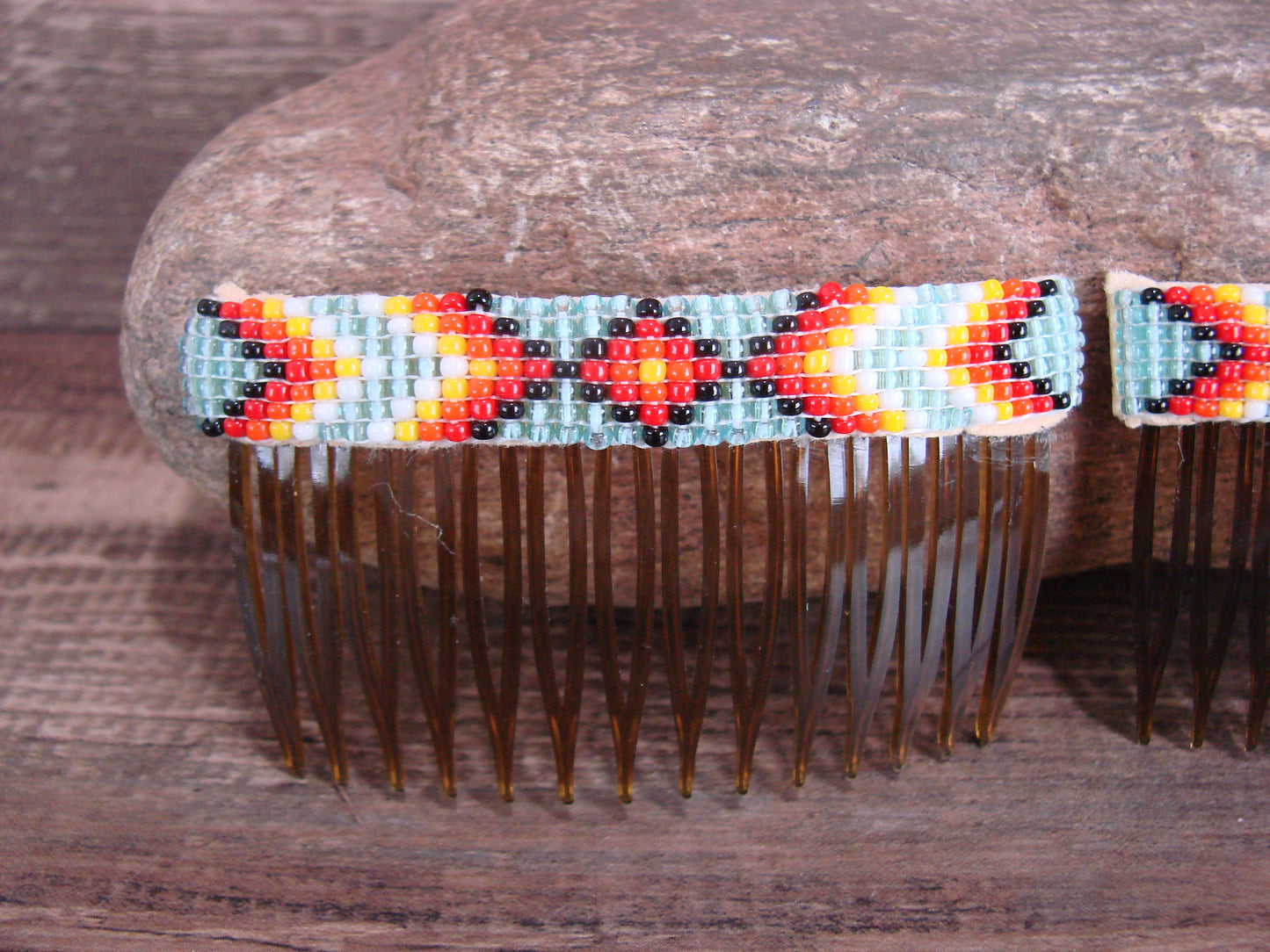 Navajo Indian Hand Beaded Hair Comb Set by Cleveland