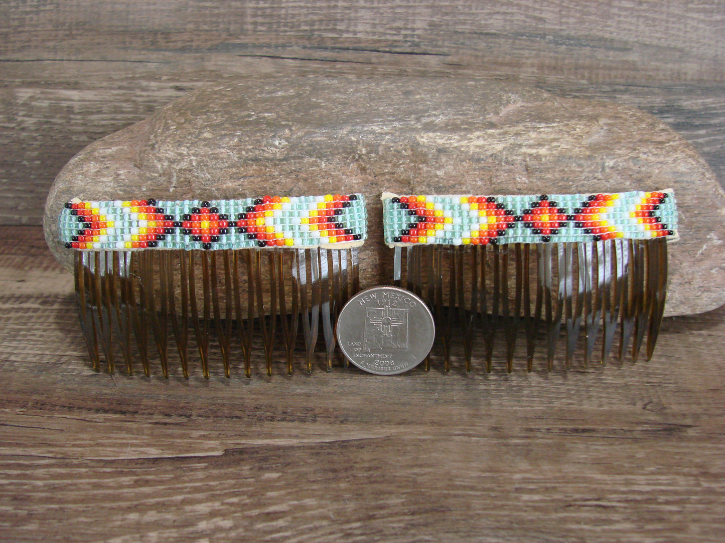 Navajo Indian Hand Beaded Hair Comb Set by Cleveland