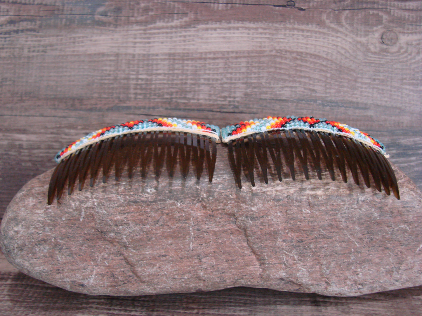 Navajo Indian Hand Beaded Hair Comb Set by Cleveland