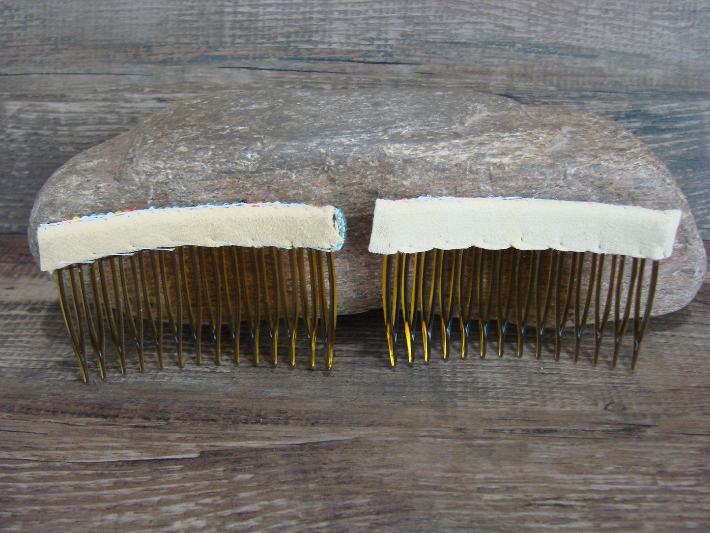 Navajo Indian Hand Beaded Hair Comb Set by Cleveland