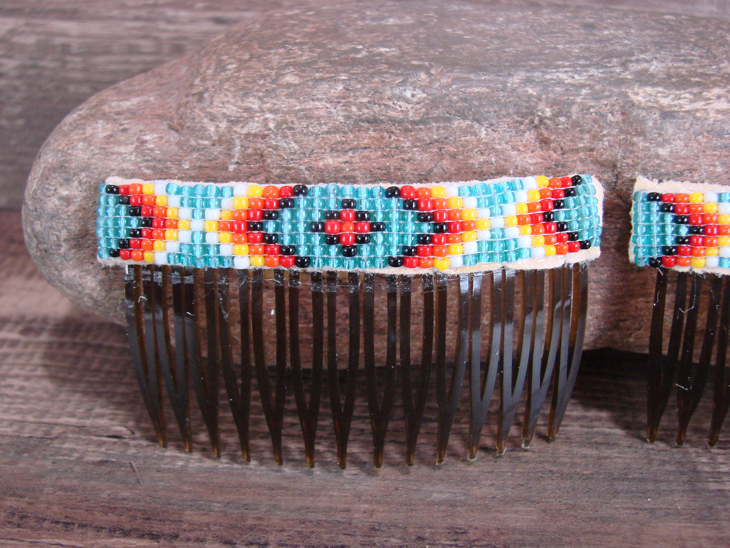 Navajo Indian Hand Beaded Hair Comb Set by Cleveland