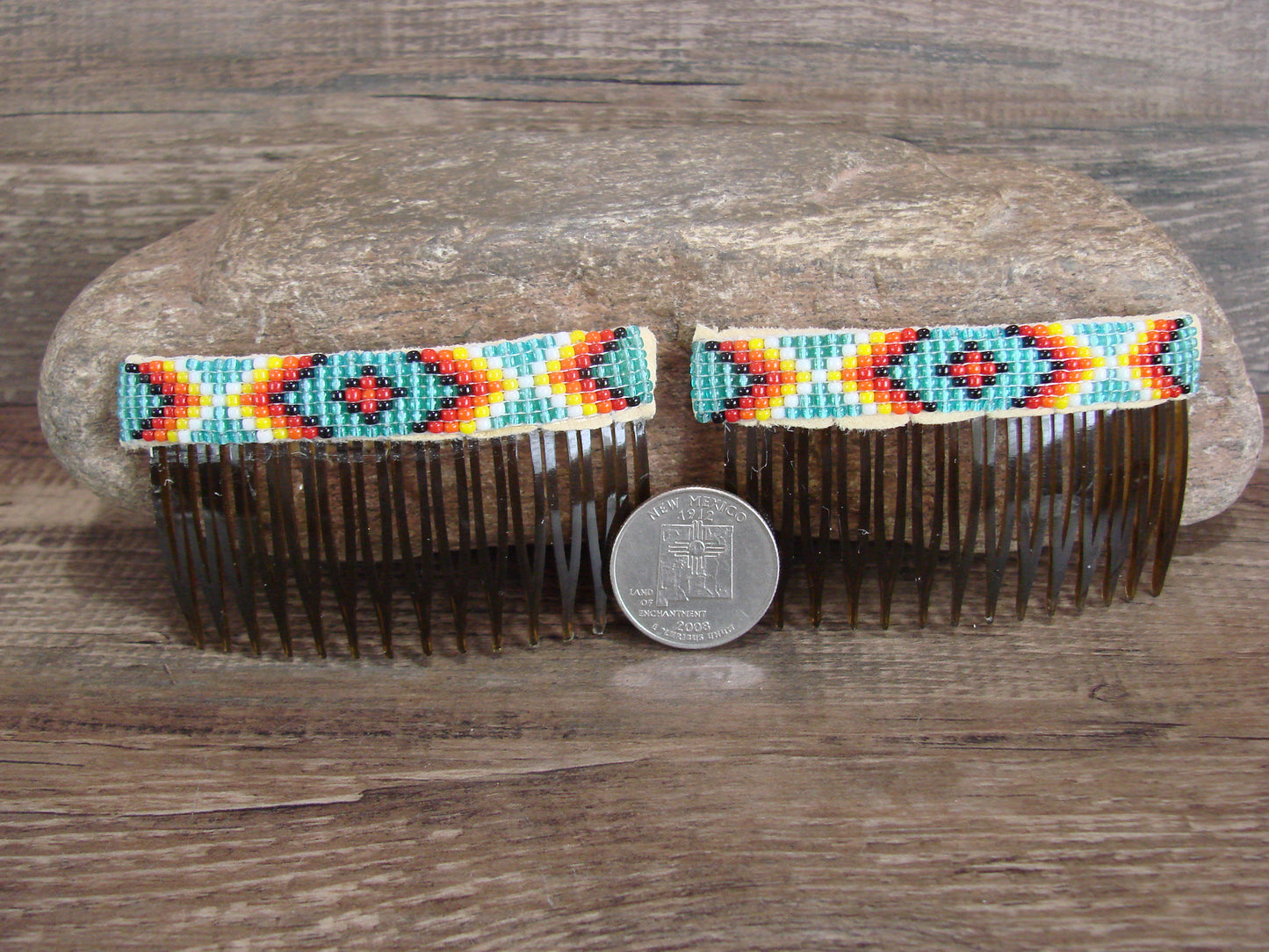 Navajo Indian Hand Beaded Hair Comb Set by Cleveland