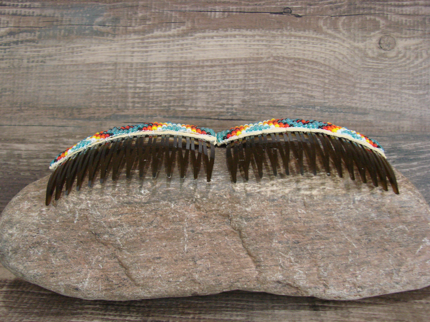 Navajo Indian Hand Beaded Hair Comb Set by Cleveland