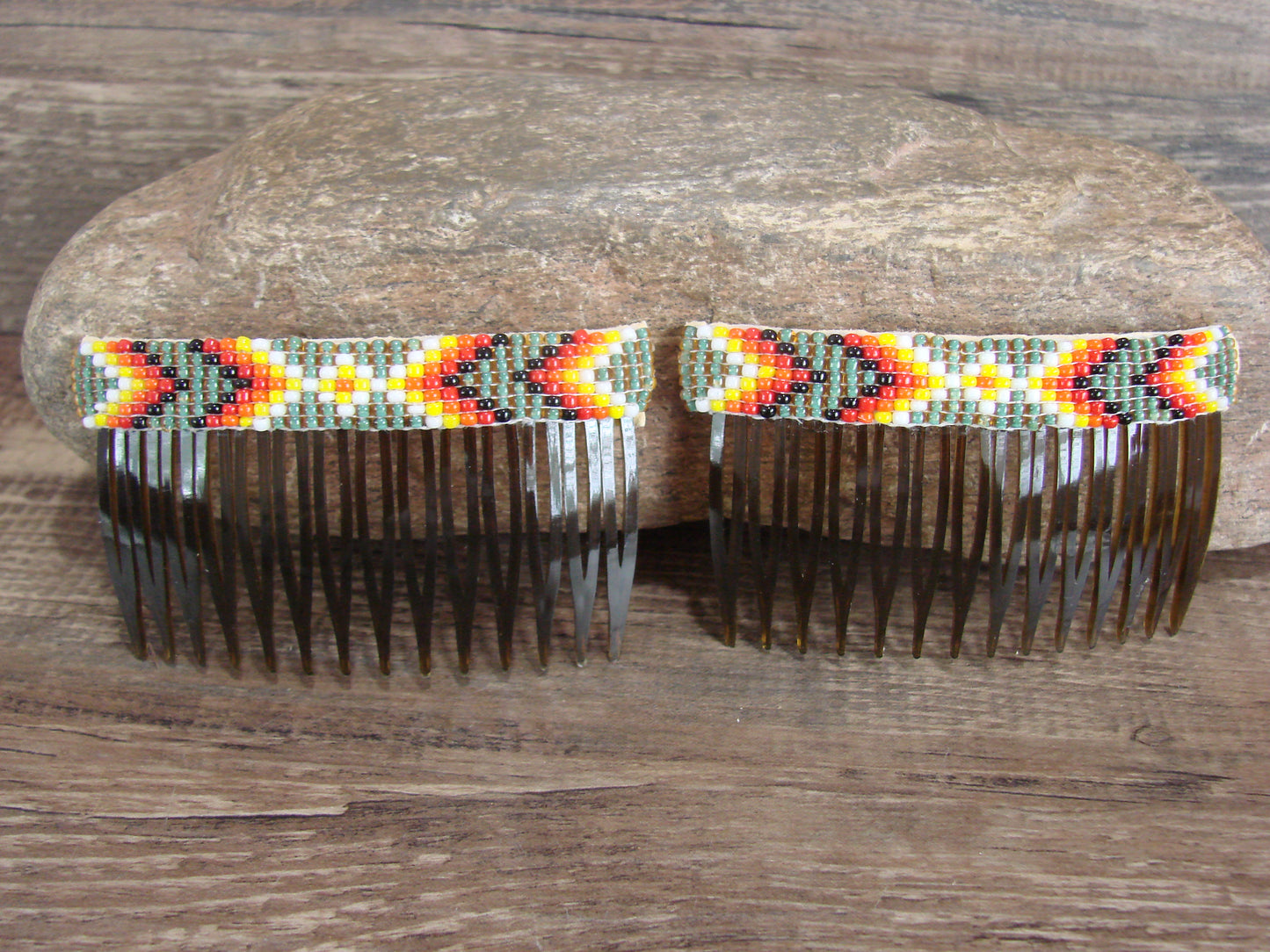 Navajo Indian Hand Beaded Hair Comb Set by Cleveland