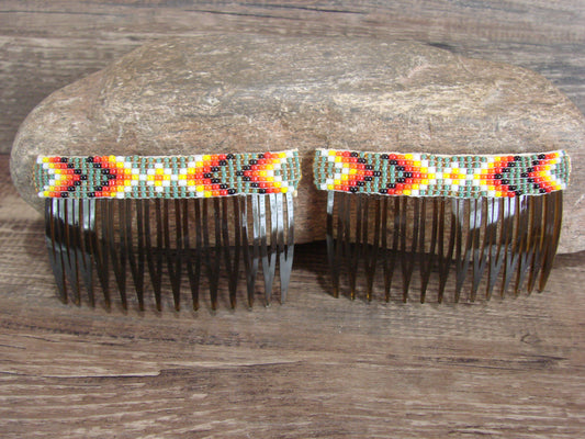 Navajo Indian Hand Beaded Hair Comb Set by Cleveland