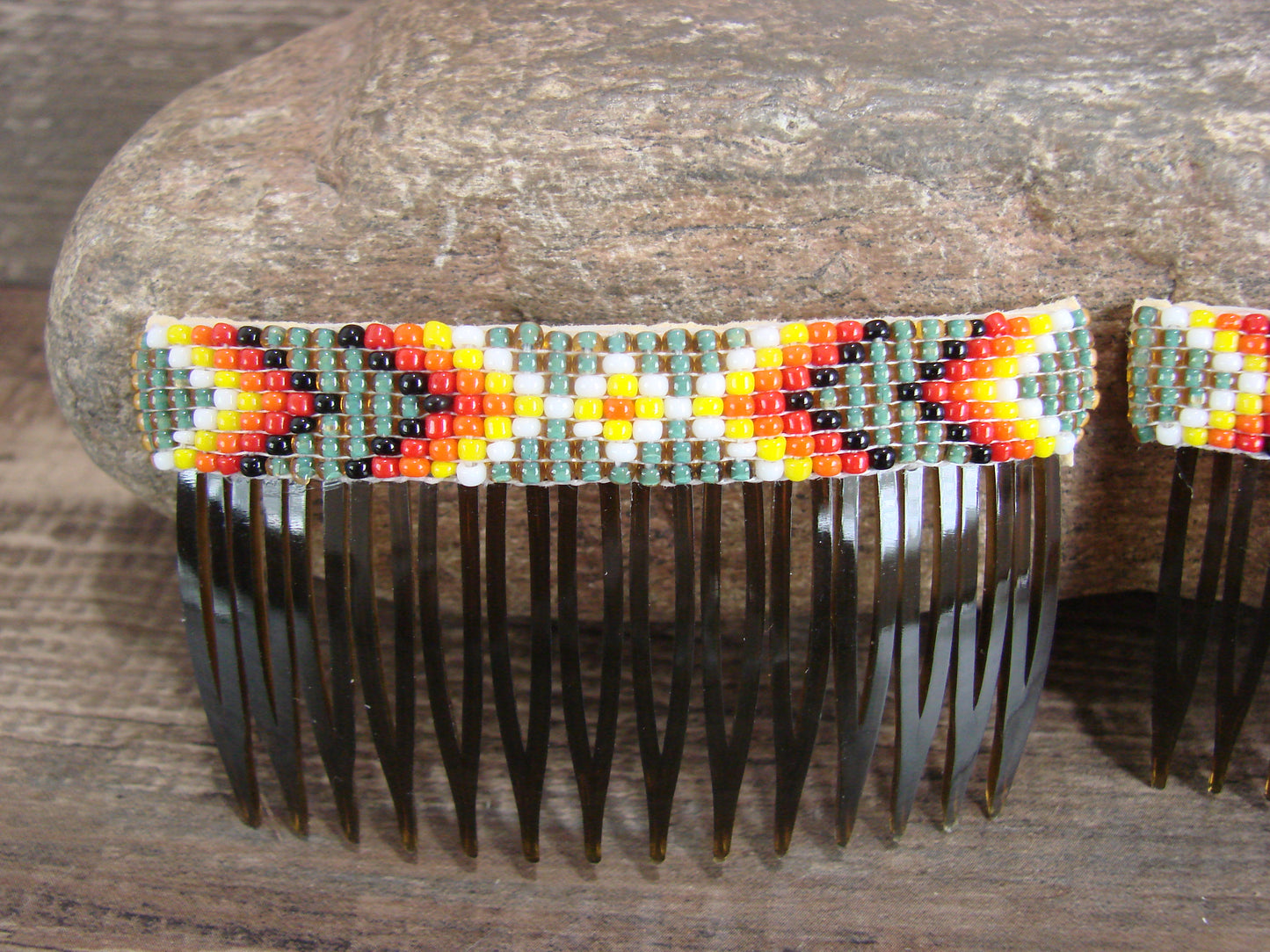 Navajo Indian Hand Beaded Hair Comb Set by Cleveland