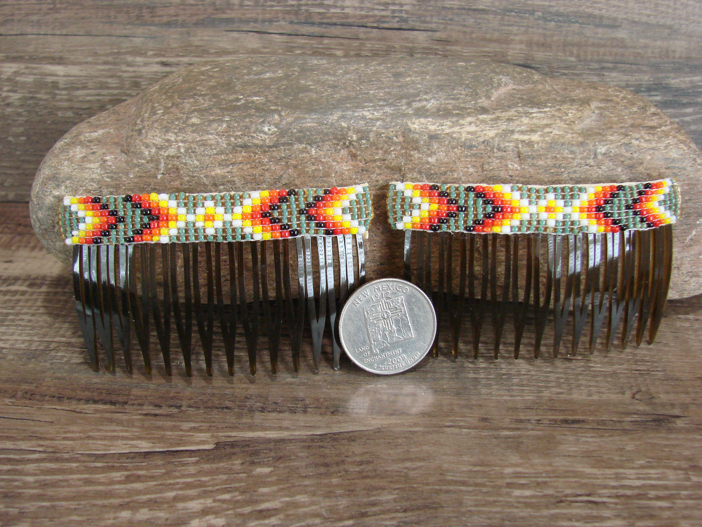Navajo Indian Hand Beaded Hair Comb Set by Cleveland