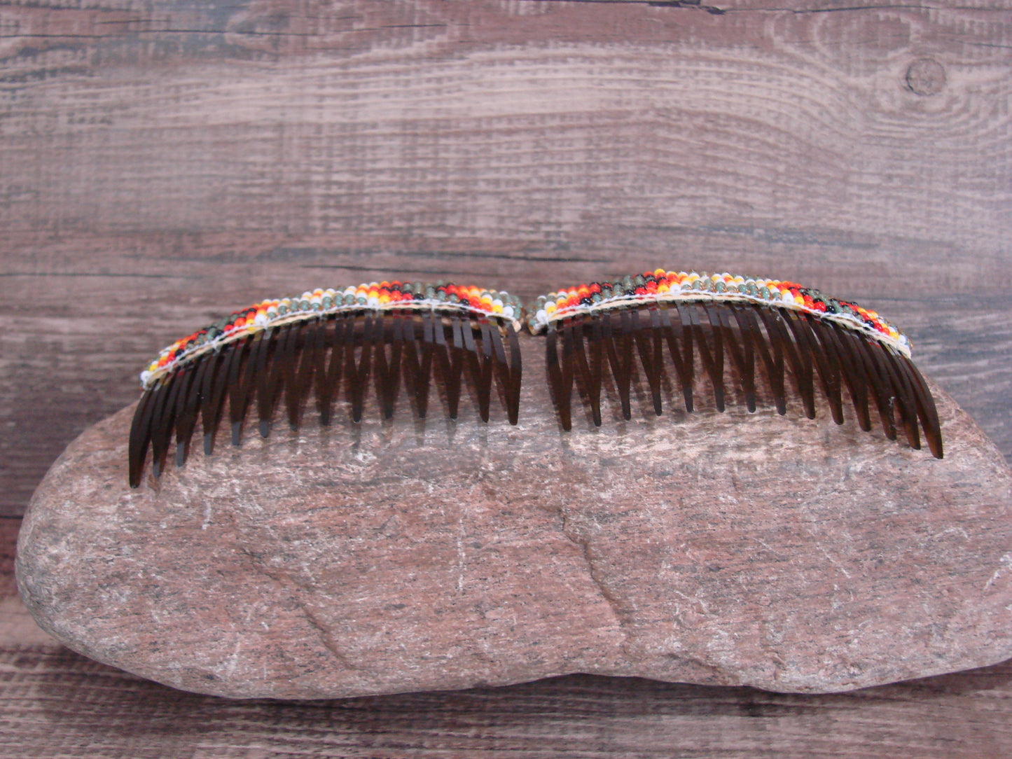 Navajo Indian Hand Beaded Hair Comb Set by Cleveland