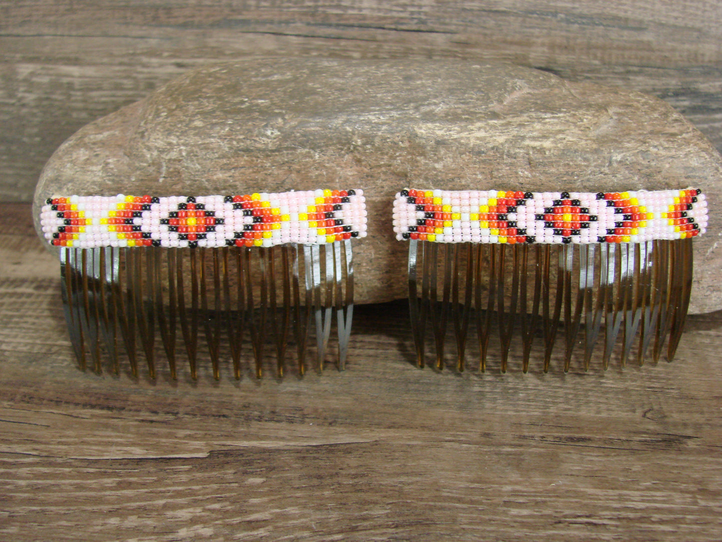 Navajo Indian Hand Beaded Hair Comb Set by Cleveland