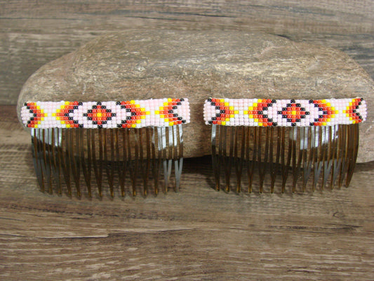 Navajo Indian Hand Beaded Hair Comb Set by Cleveland