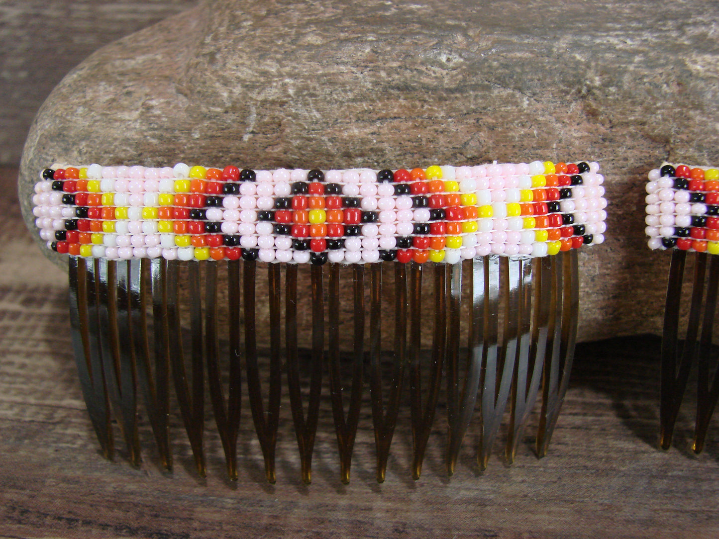 Navajo Indian Hand Beaded Hair Comb Set by Cleveland
